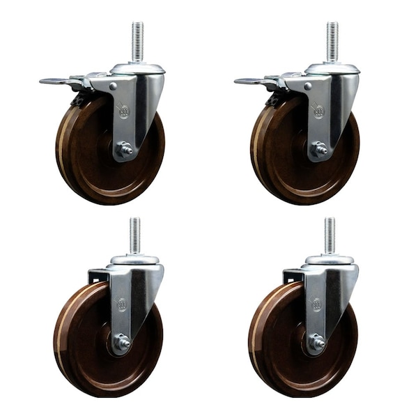 Service Caster 5 Inch High Temp Phenolic 58 Inch Stem Caster Set 2 Total Lock Brakes SCC-TSTTL20S514-PHRHT-58212-2-S-2 - main